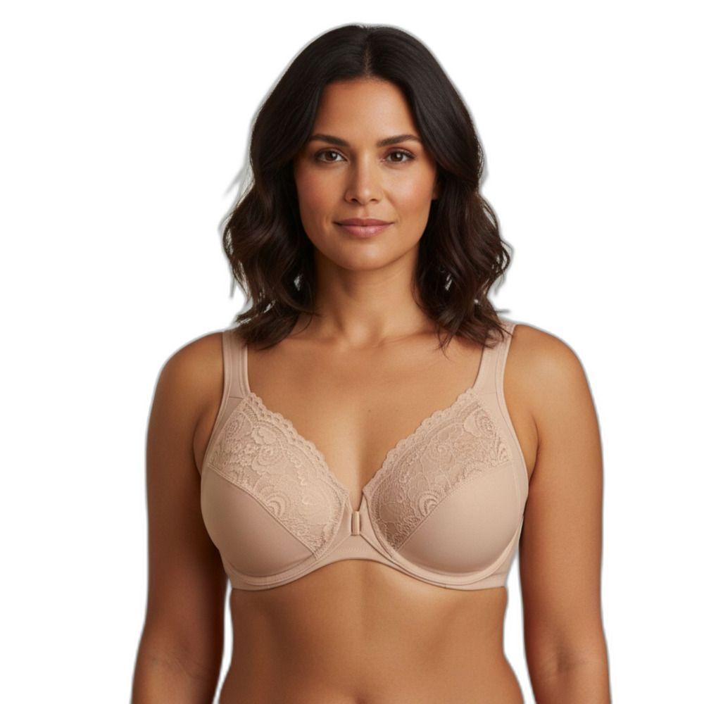 Glamorise Nude Lace Underwire Full Coverage Bra
